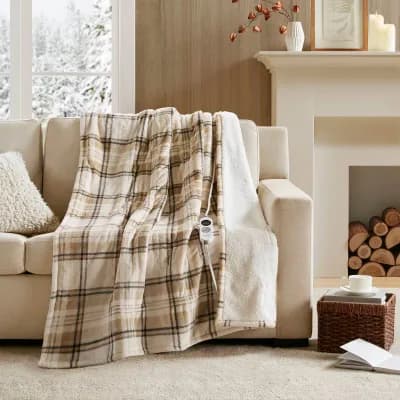 Woolrich Print Plush To Sherpa Heated Throw Heated Automatic Shut Off Throw