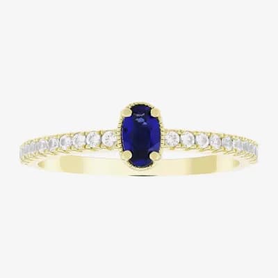 Lab Created Gemstone 14K Gold Over Silver Oval Side Stone Stack Band