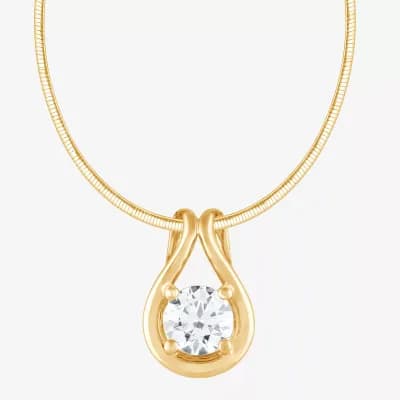 (F/Si2) Womens 1 CT. T.W. Lab Grown White Diamond 14K Gold Over Silver Round 16 Inch Pendant Necklace