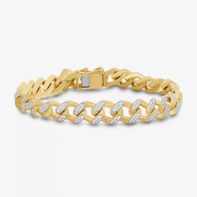 (F / Si2) Mens 14K Gold Over Silver 8 1/2 Inch Semisolid Curb Chain Bracelet