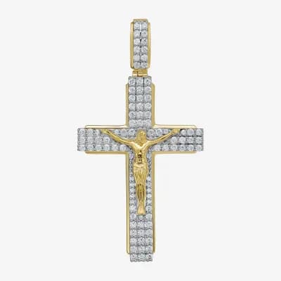 Cross (F / Si2) Mens 1 1/2 CT. T.W. Lab Grown White Diamond 14K Gold Over Silver Cross Pendant