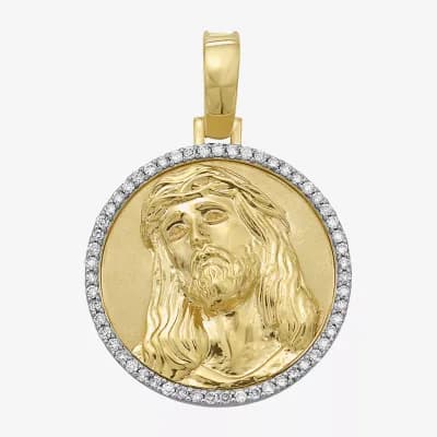 Jesus (F / Si2) Mens 1/2 CT. T.W. Lab Grown White Diamond 14K Gold Over Silver Round Pendant