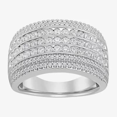 (F / Si2) Mens 13.5MM 1 1/2 CT. T.W. Lab Grown White Diamond Sterling Silver Band