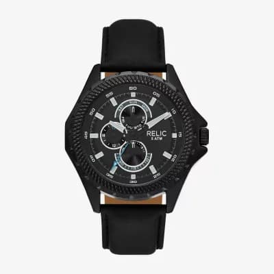 Relic By Fossil Mens Black Leather Strap Watch Zr16052