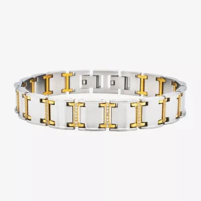 Mens 14K Gold Over Stainless Steel Solid 8 3/4 Inch Link Bracelet