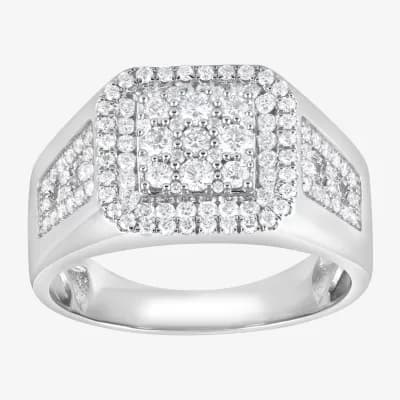(F / Si2) Mens 1 CT. T.W. Lab Grown White Diamond Sterling Silver Halo Side Stone Fashion Ring