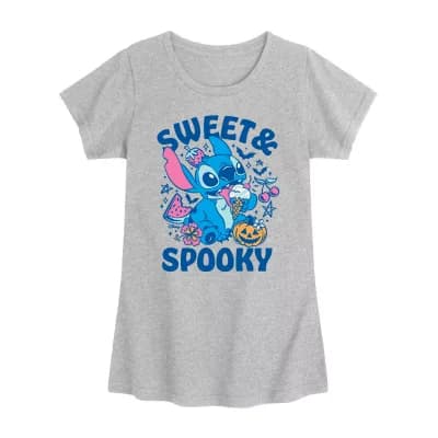 Disney Collection Little & Big Kid Girls Crew Neck Short Sleeve Regular Fit Lilo & Stitch Graphic T-Shirt