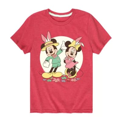 Disney Collection Little & Big Kid Boys Crew Neck Short Sleeve Regular Fit Mickey Mouse Minnie Mouse Graphic T-Shirt
