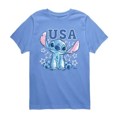 Disney Collection Little & Big Kid Boys Crew Neck Short Sleeve Regular Fit Lilo & Stitch Graphic T-Shirt