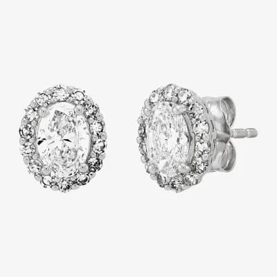 (H-I/Si1-Si2) 1 CT. T.W. Lab Grown White Diamond Sterling Silver 8.3mm Oval Stud Earrings
