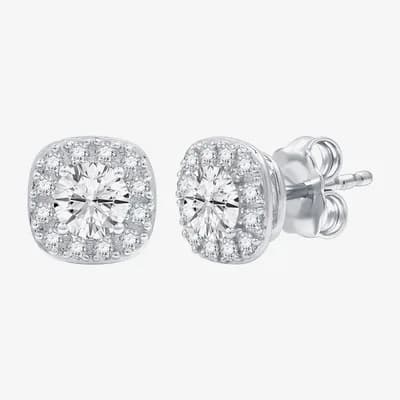 (F /  Si1-Si2) 1 CT. T.W. Lab Grown White Diamond Sterling Silver 8mm Cushion Stud Earrings