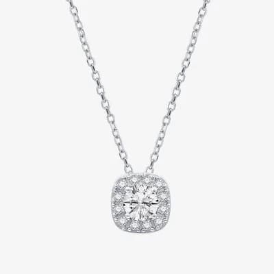 (F / Si1-Si2) Womens 1/2 CT. T.W. Lab Grown White Diamond Sterling Silver Cushion 18 Inch Pendant Necklace