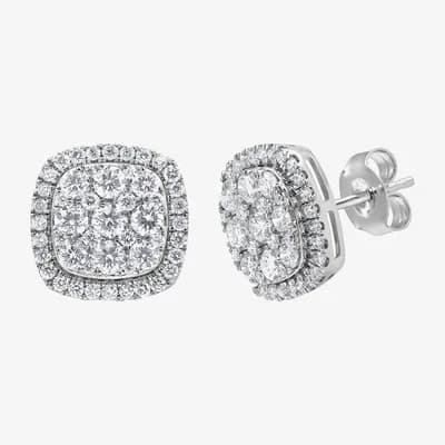 (G/Si1-Si2) 1 CT. T.W. Lab Grown White Diamond Sterling Silver 10mm Cushion Stud Earrings