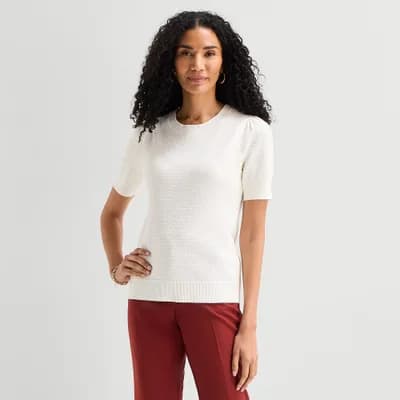 Liz Claiborne Womens Crew Neck Short Sleeve Pullover Sweater
