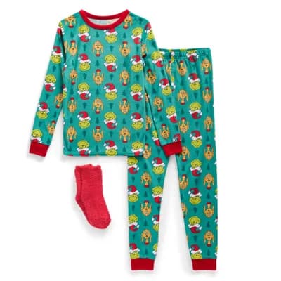 Little & Big Kid Boys Grinch Crew Neck Long Sleeve 3-pc. Pajama Set