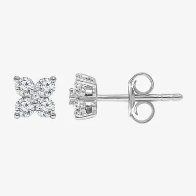 (I/Si2) 1/2 CT. T.W. Lab Grown White Diamond Sterling Silver 4mm Clover Stud Earrings