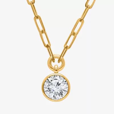 (I/Si2) Womens 1 CT. T.W. Lab Grown White Diamond 14K Gold Over Silver Round 18 Inch Pendant Necklace