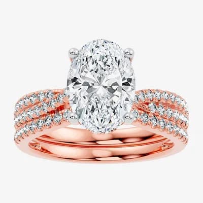 (F-G/ Vs2-Si1) Womens 3 1/2 CT. T.W Lab Grown White Diamond 10K Gold Round Side Stone Bridal Set
