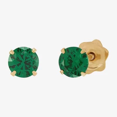 Green Cubic Zirconia 14K Gold 4mm Round Stud Earrings