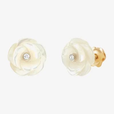 White Crystal 14K Gold 8.3mm Flower Stud Earrings