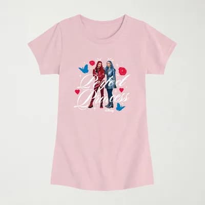 Disney Collection Wicked Wonderland Collage Girls Crew Neck Short Sleeve Regular Fit Descendants Graphic T-Shirt
