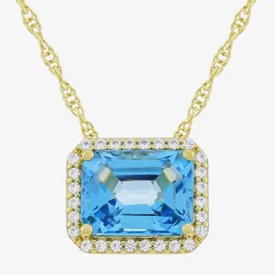 Womens Genuine Blue Topaz 14K Gold Over Silver 18 Inch Pendant Necklace