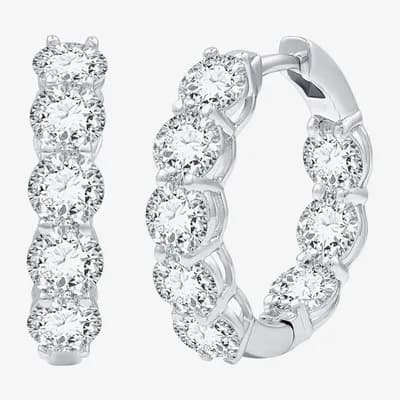 (F / Si1-Si2) Womens 6 CT. T.W. Lab Grown White Diamond Sterling Silver 20.9mm Hoop Earrings
