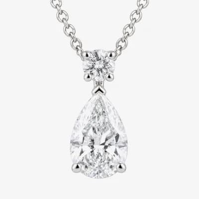 (G / Si1-Si2) Womens 3 CT. T.W. Lab Grown White Diamond 10K Gold Pear 18 Inch Pendant Necklace