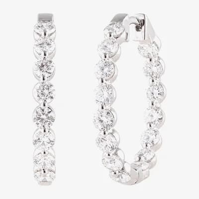 (G / Si1-Si2) Womens 3 CT. T.W. Lab Grown White Diamond 10K Gold 23.5mm Hoop Earrings
