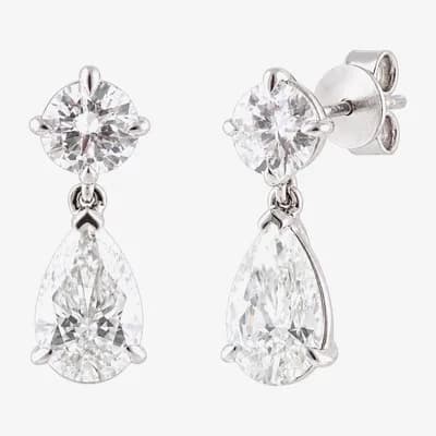 (G / Si1-Si2) Womens 3 CT. T.W. Lab Grown White Diamond 10K Gold Drop Earrings