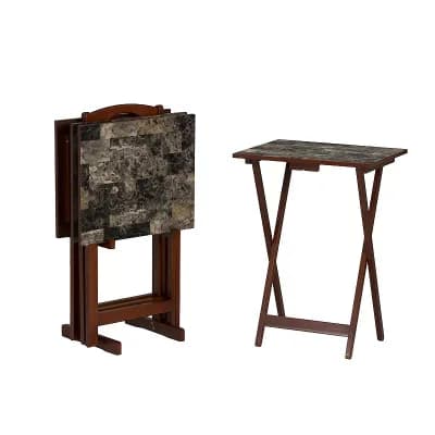 Linon 5 pc Tray Table Set with Stand