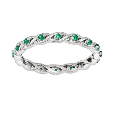 Stacks & Stones Sterling Silver Lab-Created Emerald Stack Ring