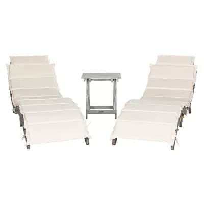 Safavieh Pacifica White Gray Patio Lounge Chair & End Table 3 pc Set