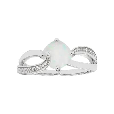Sterling Silver Lab Created Opal & Diamond Accent Cushion Bypass Ring
