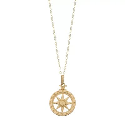 10k Gold Openwork Compass Pendant Necklace