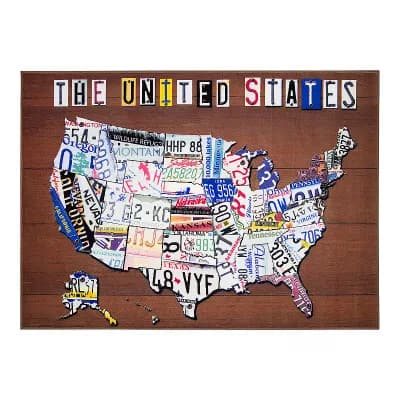 Floordecor USA 5' x 7' United States License Plate Map Rug