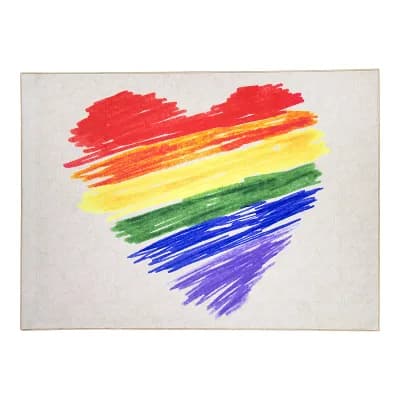 Floordecor USA 5' x 7' Pride Rainbow Brushstroke Heart Cream Rug