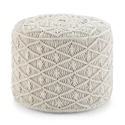 Simpli Home Coates Round Macrame Pouf