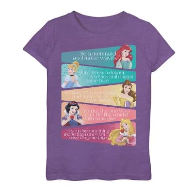 Disney Princess Ariel, Cinderella, Belle, Snow White & Aurora Adjectives Panels Girls 7-16 Graphic Tee