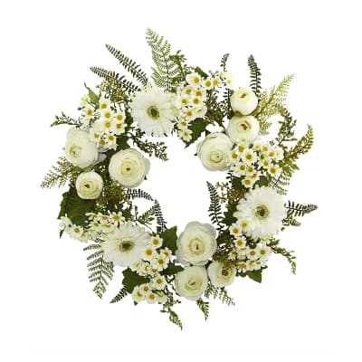 nearly natural Artificial Mixed Daisies Ranunculus Wreath