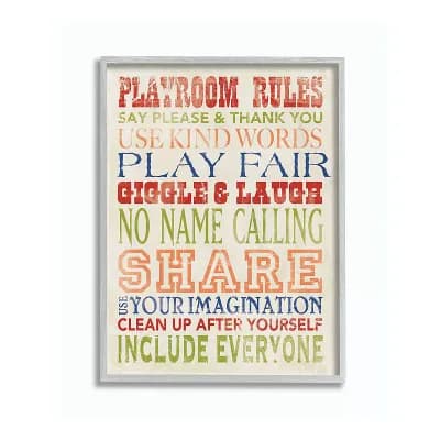 Stupell Home Decor Playroom Rules Gray Framed Wall Art