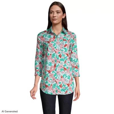 Women's Lands' End No Iron Three Quarter Sleeve Tunic
