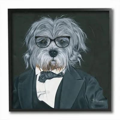 Stupell Home Decor Formal Dog in Suit Classy Menswear Glasses Portrait Wall Art