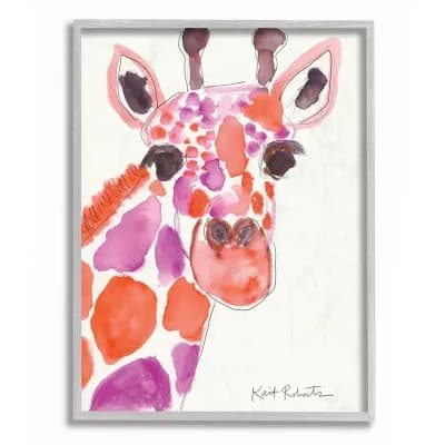 Stupell Home Decor Kids Giraffe Zoo Animal Red Purple Watercolor Wall Art