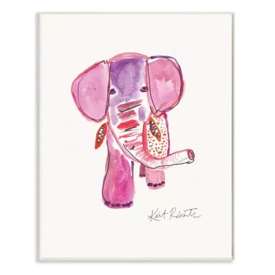 Stupell Home Decor Kids Pink and Red Elephant Watercolor Zoo Animal Plaque Wall Art