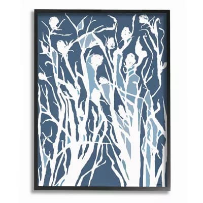 Stupell Home Decor Abstract Botanical Plant Silhouette Blue White Design Wall Art - Black Frame