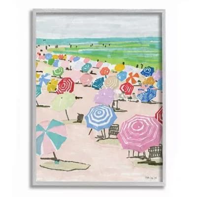 Stupell Home Decor Pastel Umbrella Filled Beach Watercolor Landscape Wall Art