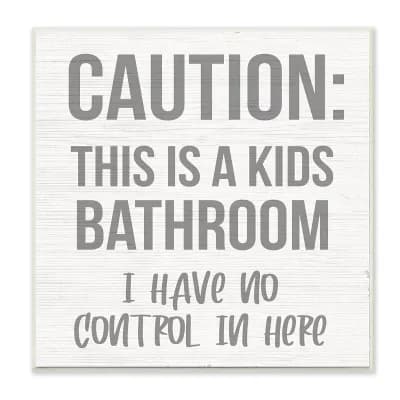 Stupell Home Decor Caution Kids Bathroom Phrase Family Home Sign Plaque Wall Art