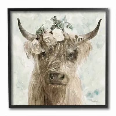 Stupell Home Decor Buffalo with Floral Crown Framed Wall Art