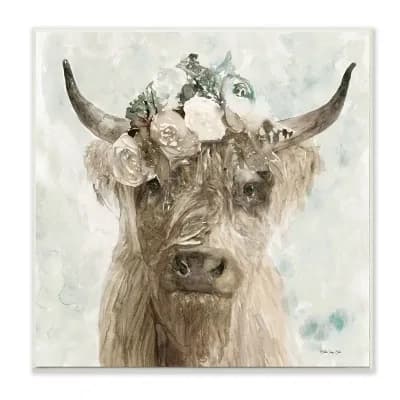 Stupell Home Decor Buffalo with Floral Crown Plaque Wall Art